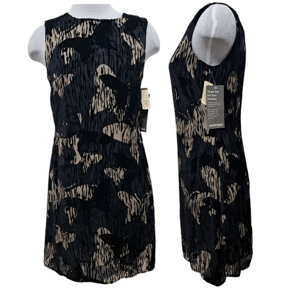 Vintage Tessuto Velvet Butterfly Print Silk Blend A Line Dress Size 8 Black/Mult - Picture 3 of 14